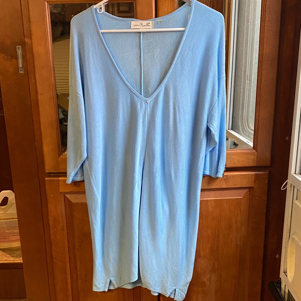 Simply Noelle Light Blue Knit V-neck L/XL Tunic/Mini Dress Spring